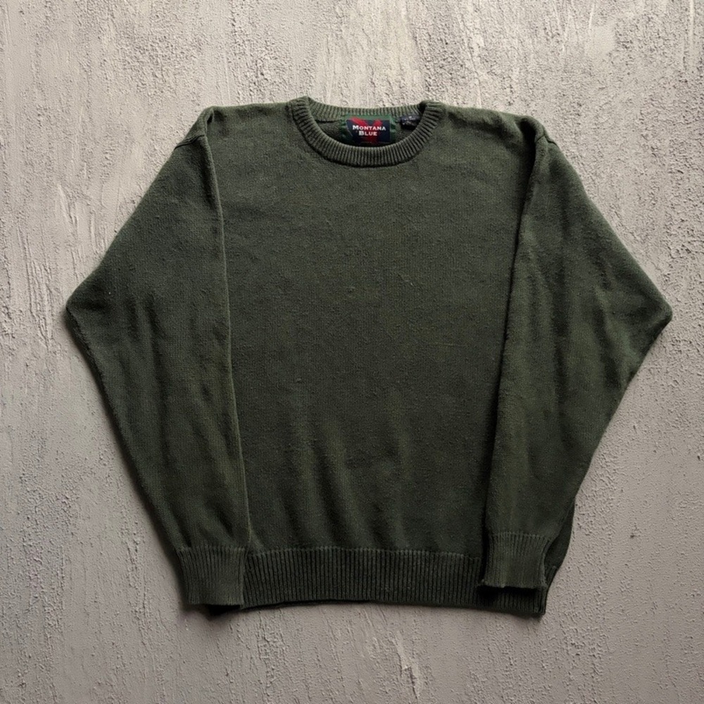 Vintage Sweater Medium Green 1990s Crewneck Cotton Knit Pullover